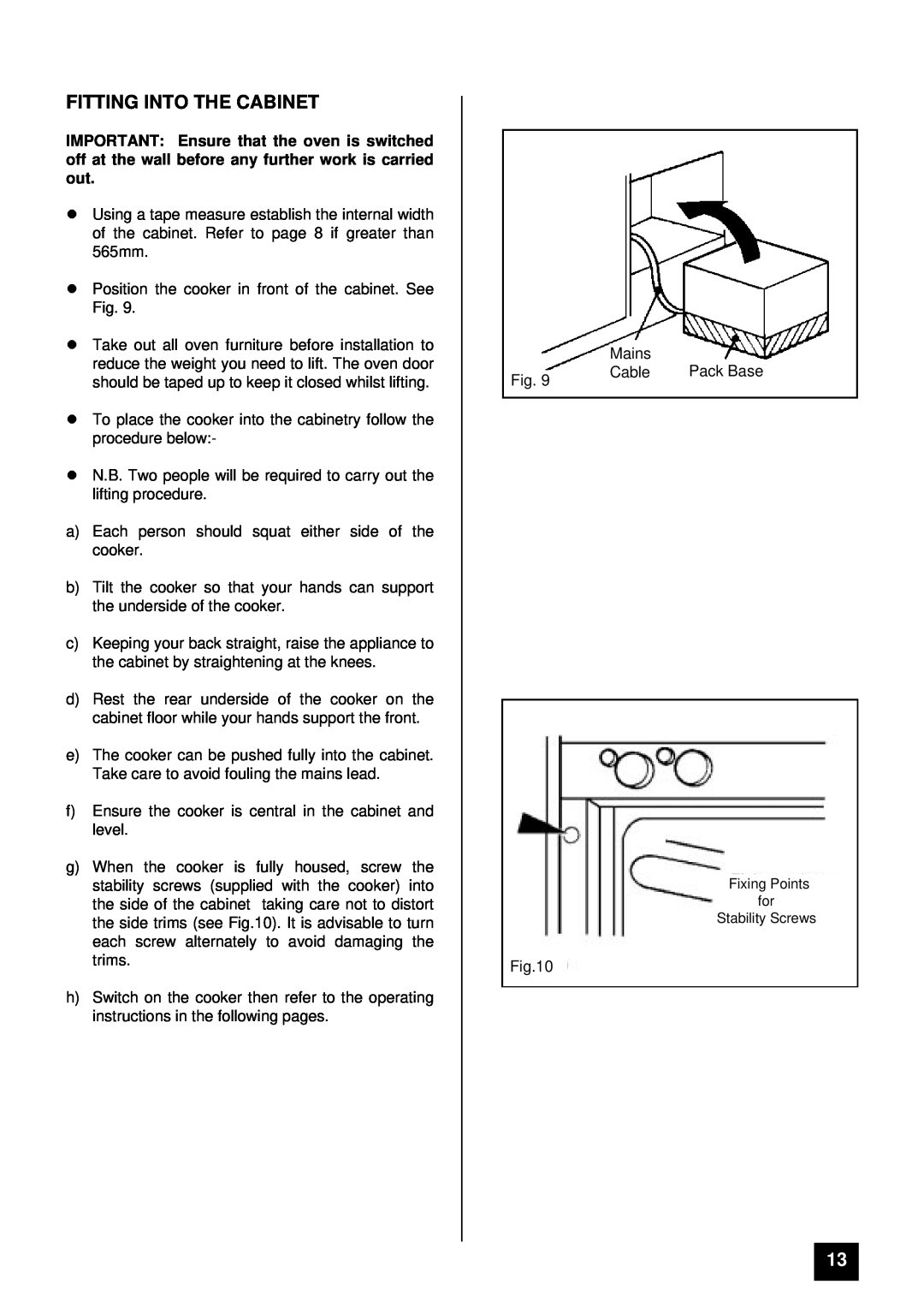 Tricity Bendix SUSSEX, SOMERSET installation instructions Fitting Into The Cabinet 