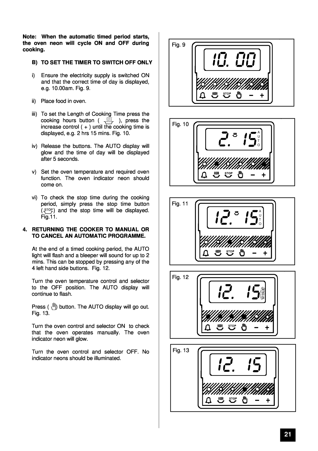 Tricity Bendix SUSSEX, SOMERSET installation instructions B To Set The Timer To Switch Off Only 
