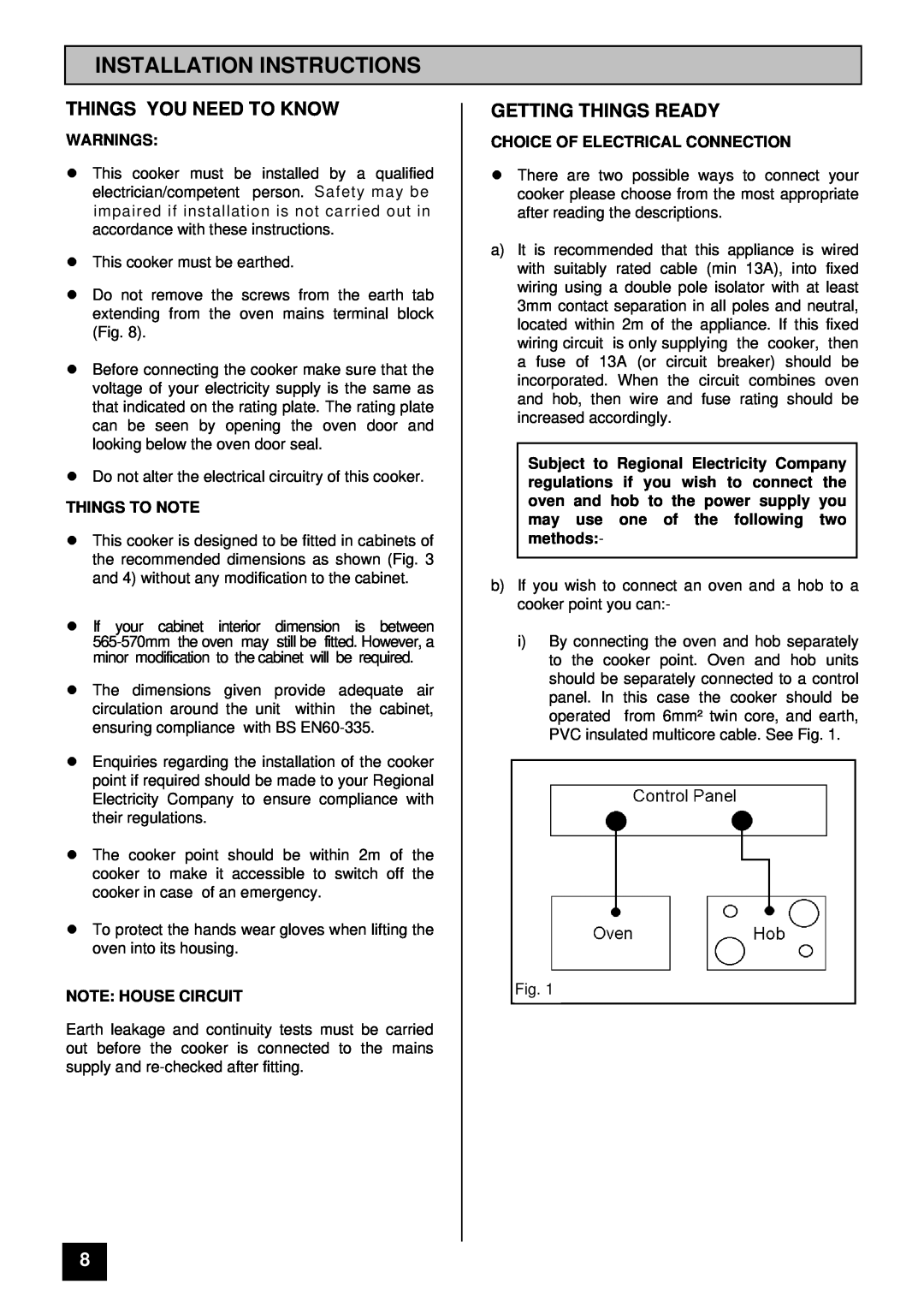 Tricity Bendix SOMERSET Installation Instructions, Things You Need To Know, Getting Things Ready, Warnings, Things To Note 