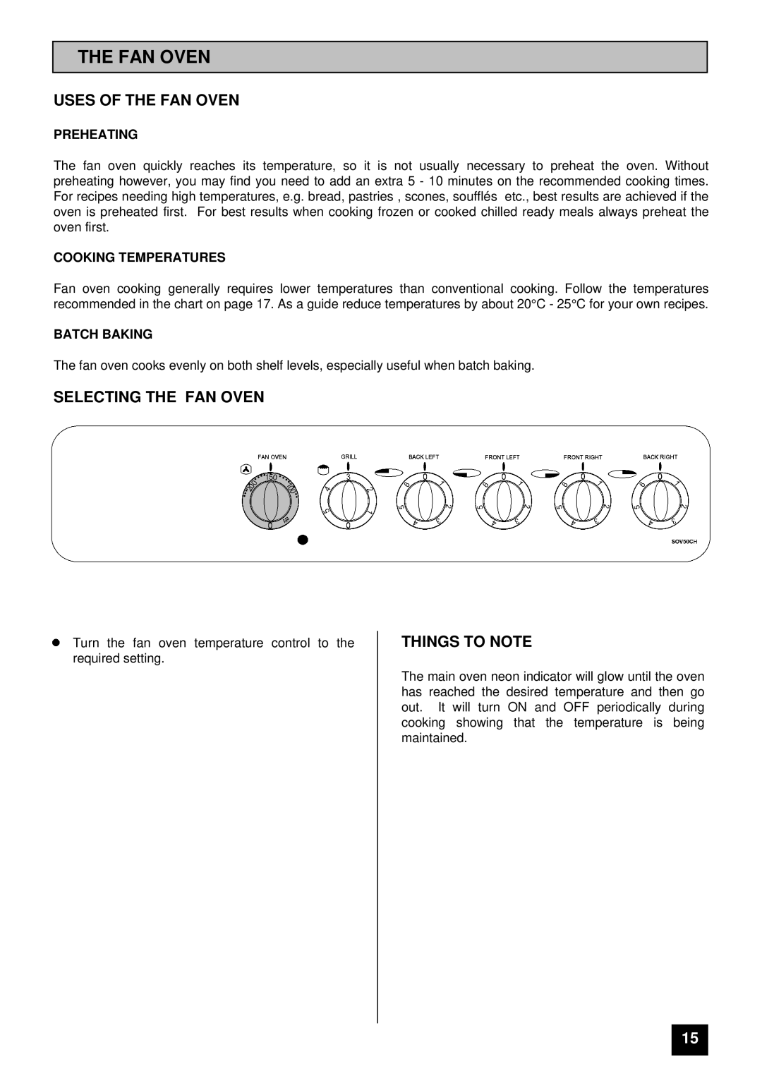 Tricity Bendix SOV50CH installation instructions Uses of the FAN Oven, Selecting the FAN Oven 