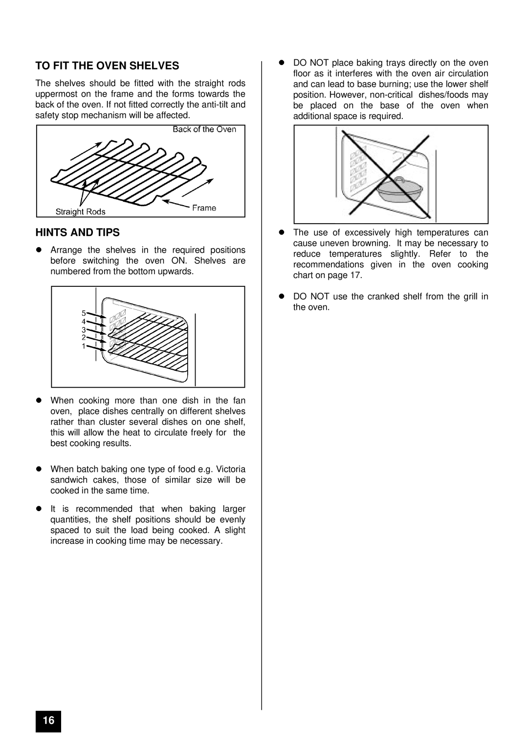 Tricity Bendix SOV50CH installation instructions To FIT the Oven Shelves, LHINTS and Tips 