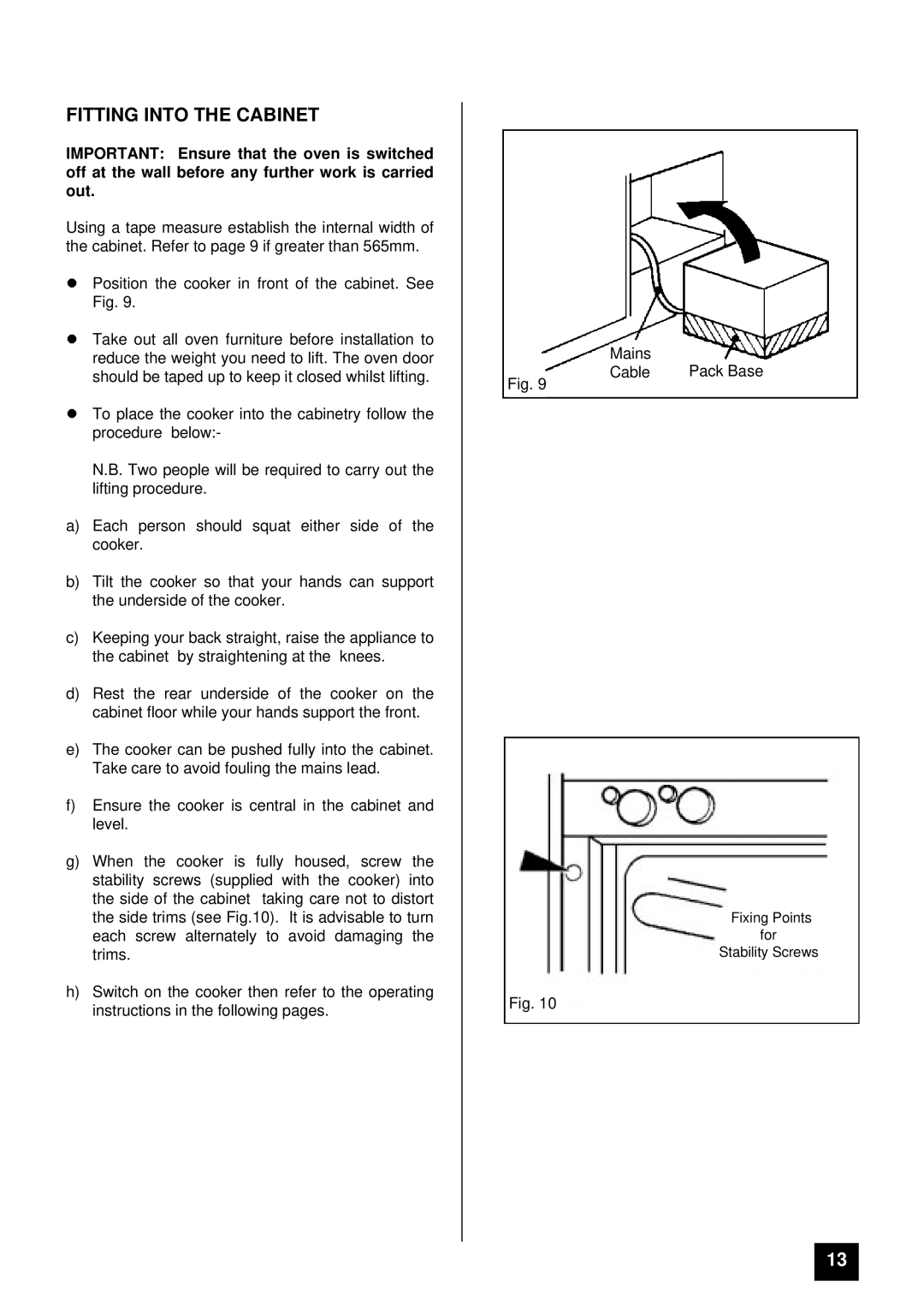 Tricity Bendix SURREY installation instructions Fitting Into the Cabinet 