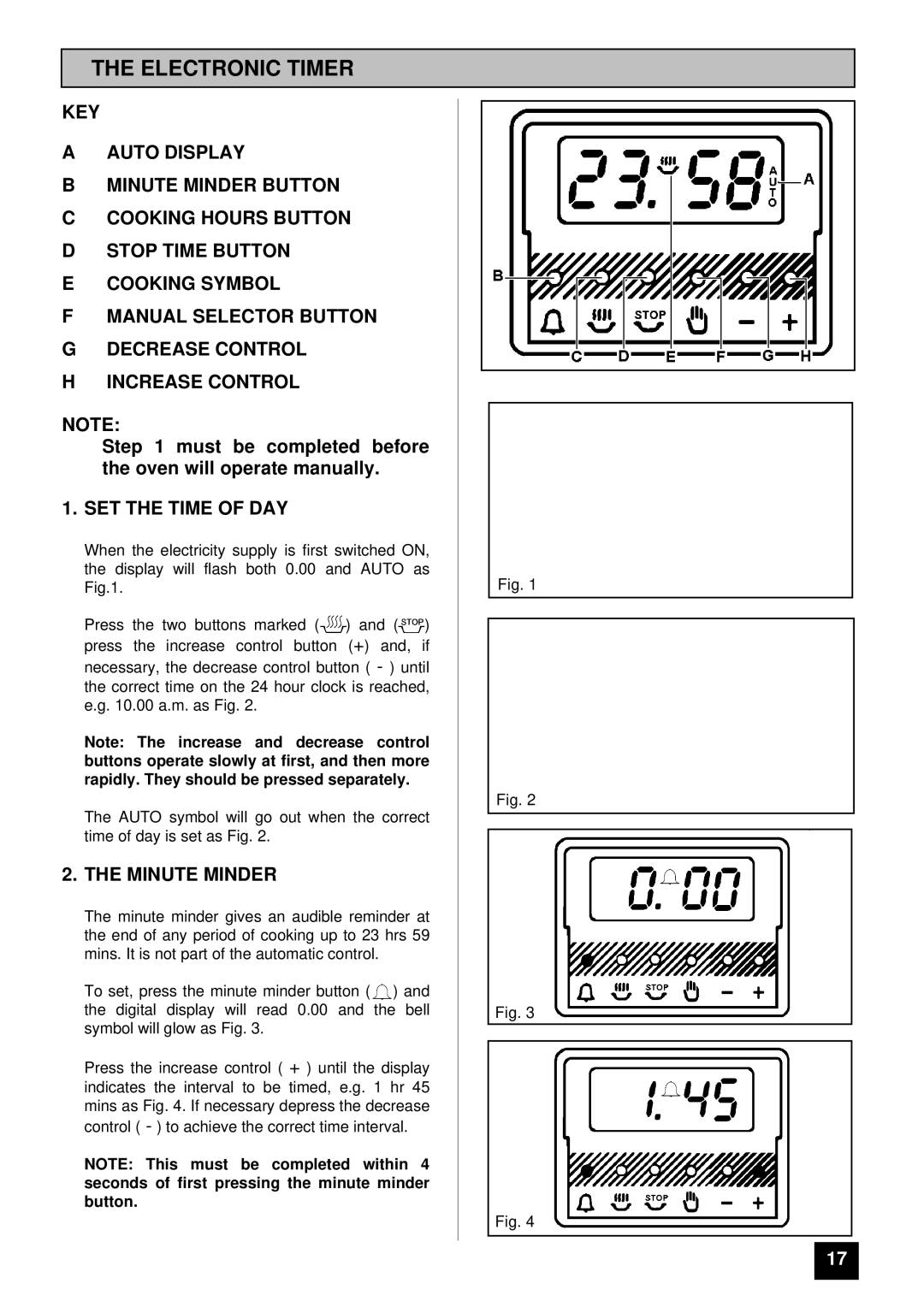 Tricity Bendix SURREY installation instructions Electronic Timer, SET the Time of DAY, Minute Minder 