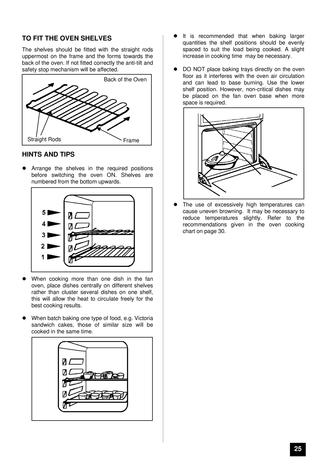 Tricity Bendix SURREY installation instructions To FIT the Oven Shelves, LHINTS and Tips 