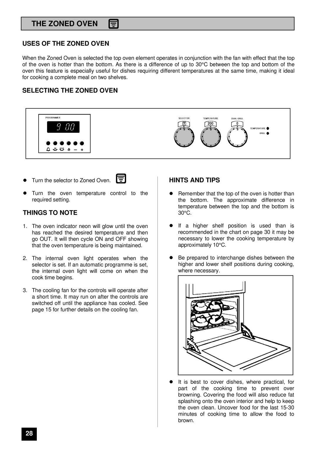 Tricity Bendix SURREY installation instructions Uses of the Zoned Oven, Selecting the Zoned Oven 