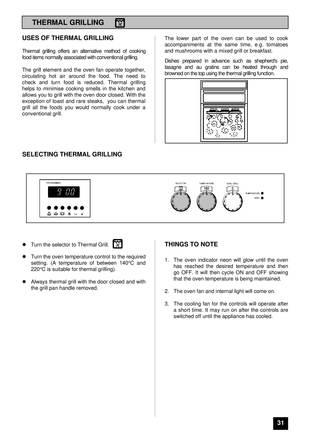 Tricity Bendix SURREY installation instructions Uses of Thermal Grilling, Selecting Thermal Grilling 