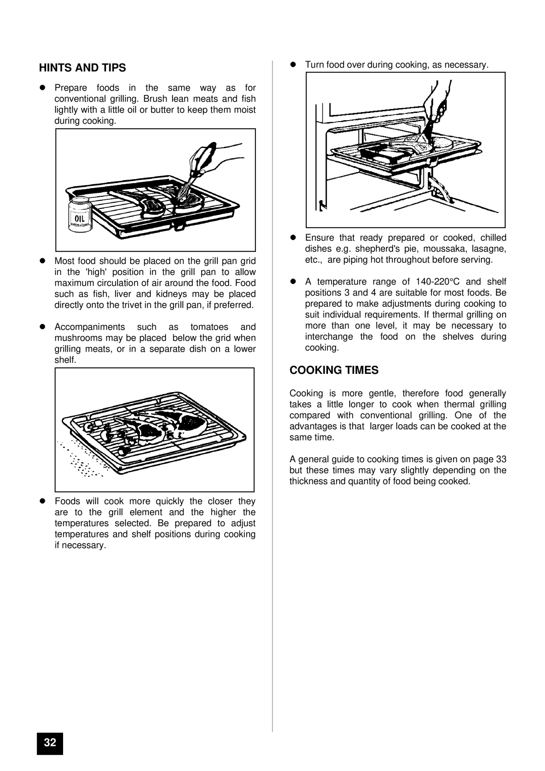 Tricity Bendix SURREY installation instructions Cooking Times 