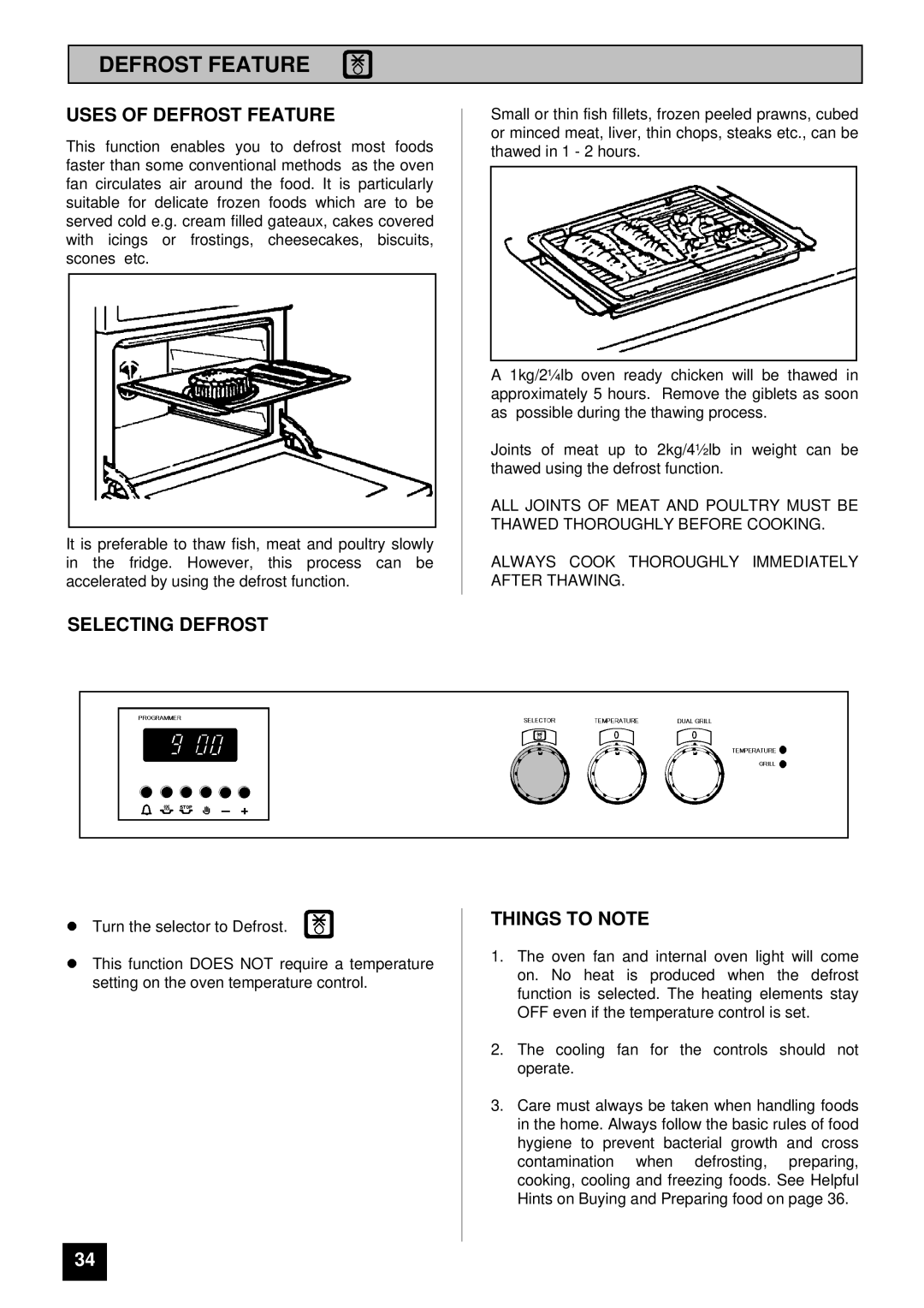 Tricity Bendix SURREY installation instructions Uses of Defrost Feature, Selecting Defrost 