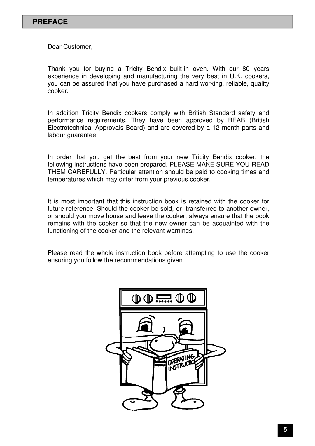 Tricity Bendix SURREY installation instructions Preface 