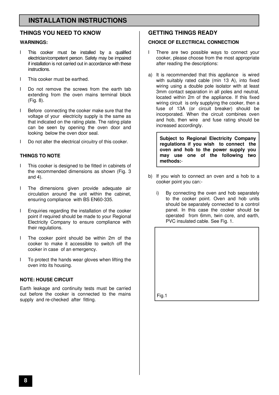 Tricity Bendix SURREY Installation Instructions, Things YOU Need to Know, Getting Things Ready, Things to Note 