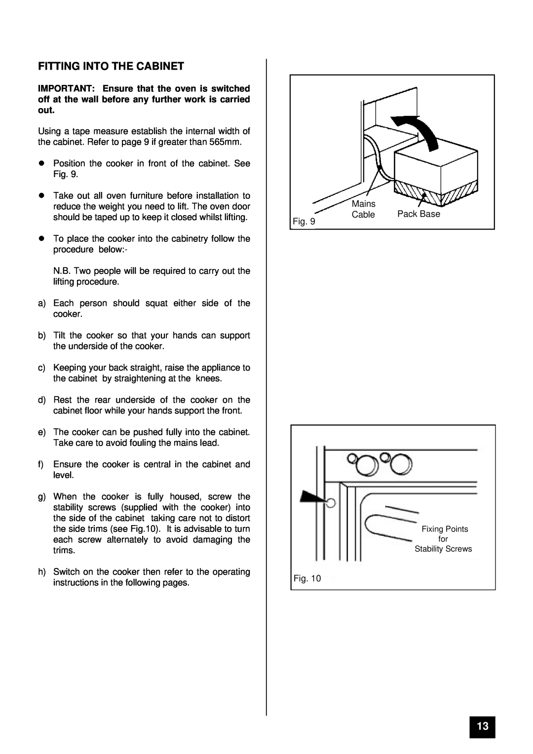 Tricity Bendix SURREY installation instructions Fitting Into The Cabinet 