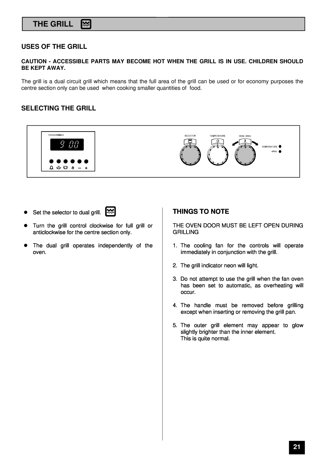 Tricity Bendix SURREY installation instructions Uses Of The Grill, Selecting The Grill, Things To Note 