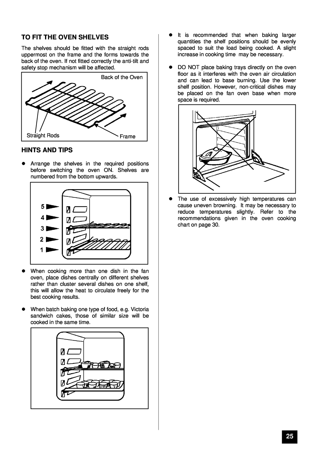 Tricity Bendix SURREY installation instructions To Fit The Oven Shelves, lHINTS AND TIPS 