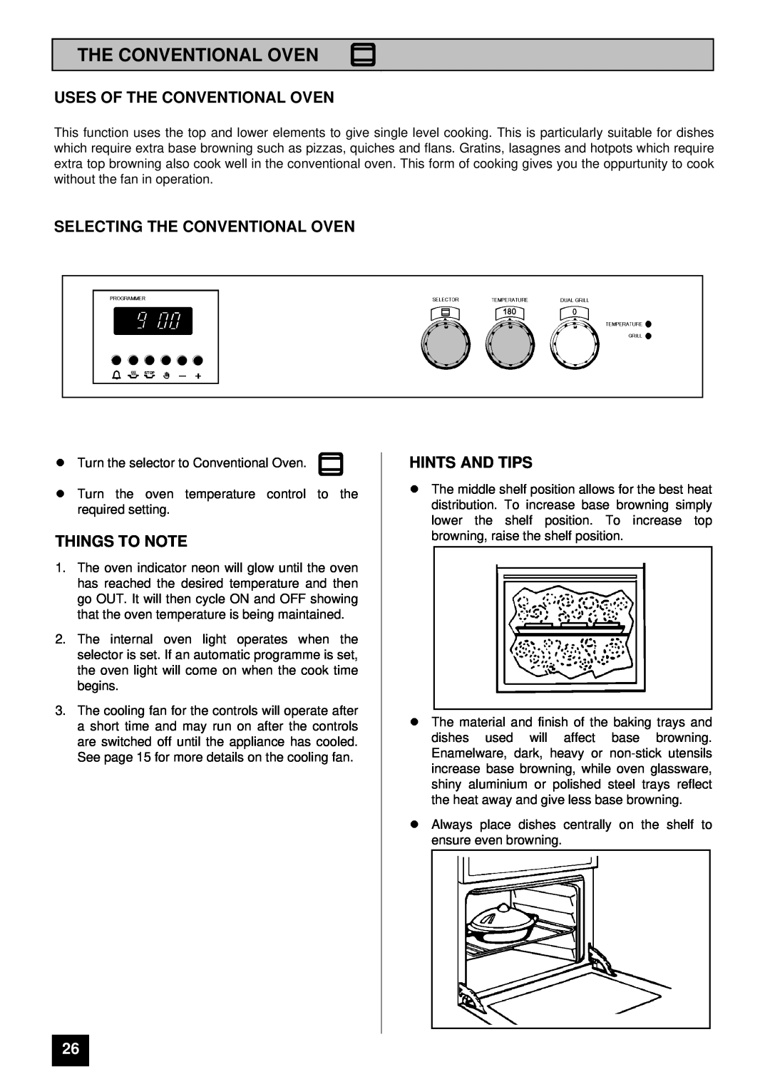Tricity Bendix SURREY Uses Of The Conventional Oven, Selecting The Conventional Oven, Things To Note, Hints And Tips 
