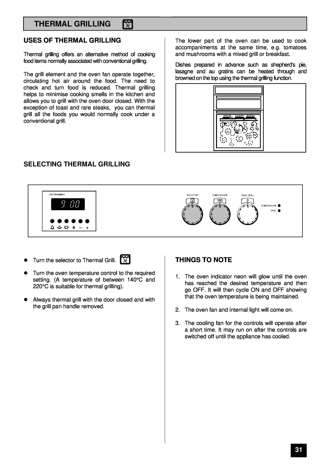 Tricity Bendix SURREY installation instructions Uses Of Thermal Grilling, Selecting Thermal Grilling, Things To Note 