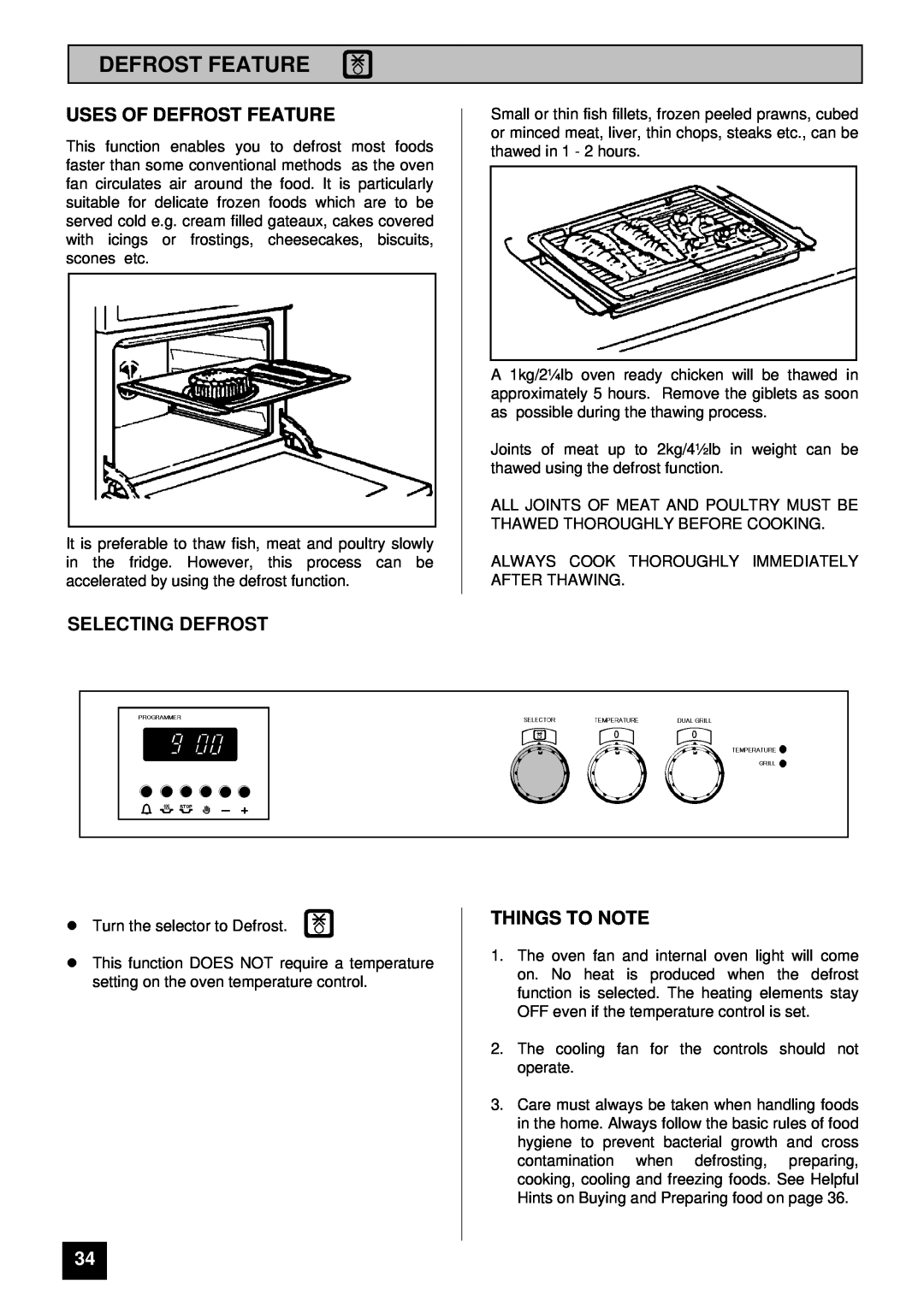 Tricity Bendix SURREY installation instructions Uses Of Defrost Feature, Selecting Defrost, Things To Note 