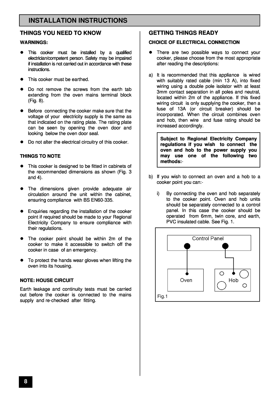 Tricity Bendix SURREY Installation Instructions, Things You Need To Know, Getting Things Ready, Warnings, Things To Note 