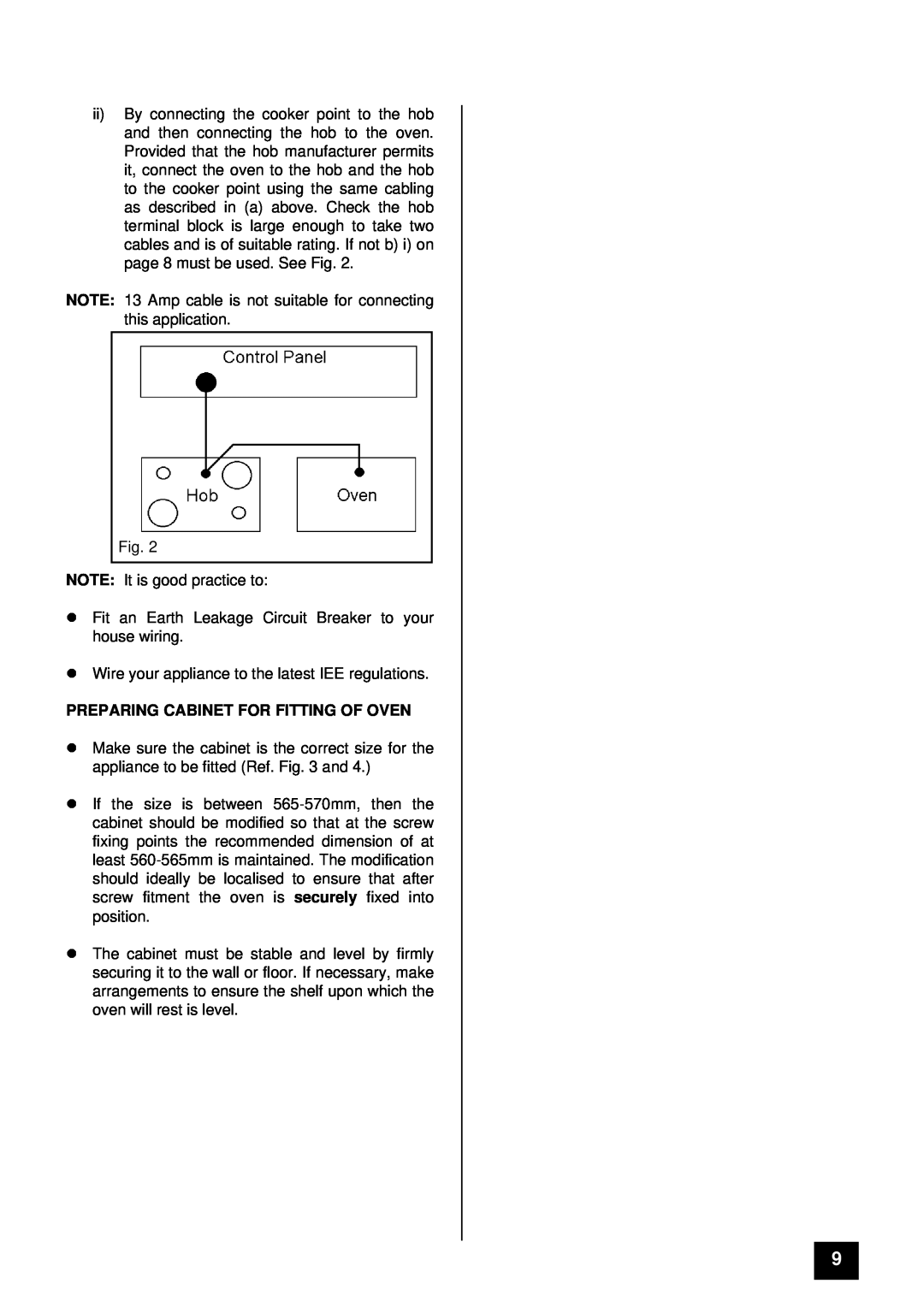 Tricity Bendix SURREY installation instructions Preparing Cabinet For Fitting Of Oven 