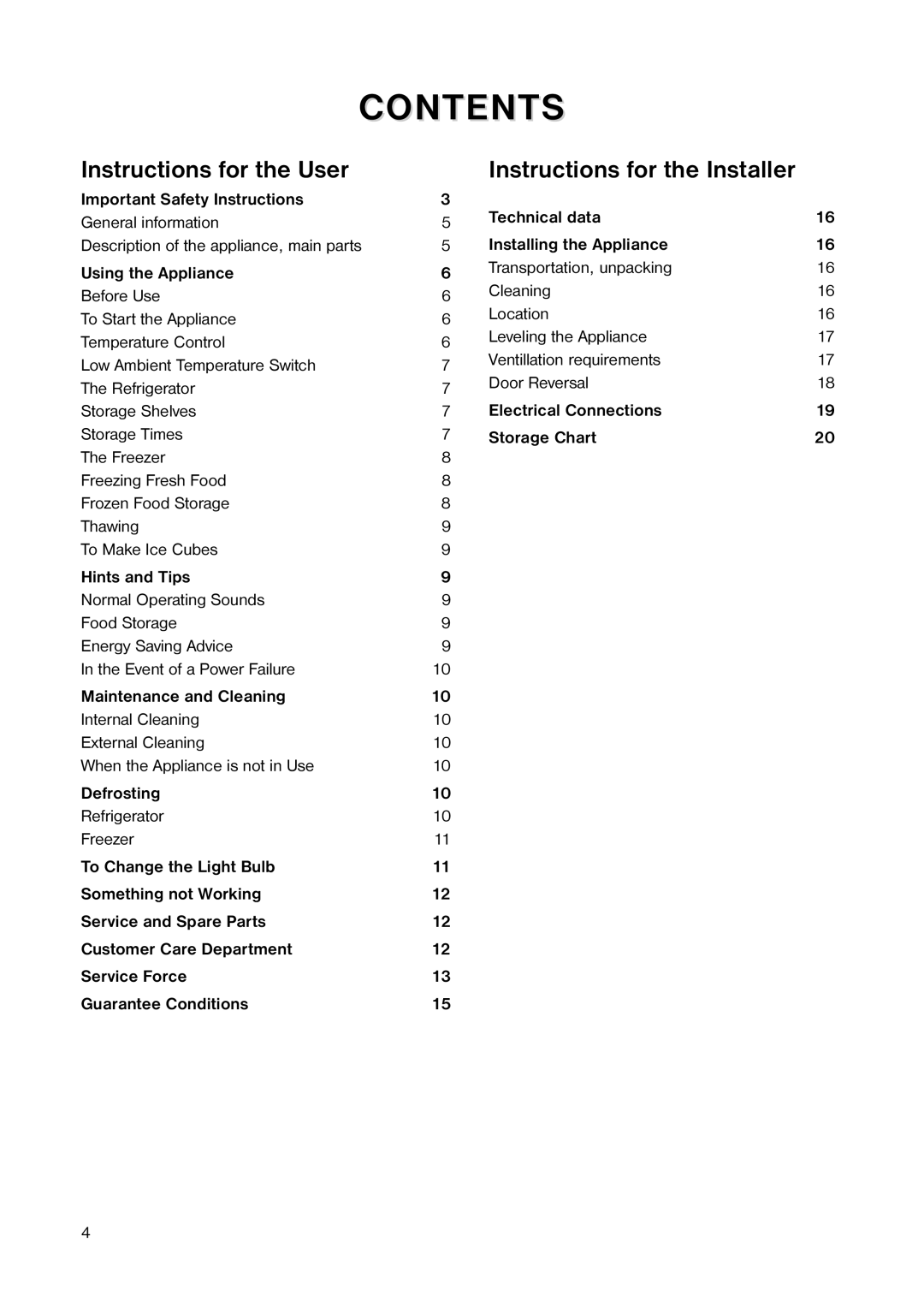 Tricity Bendix TB 090 FF, TB 116 FF installation instructions Contents 