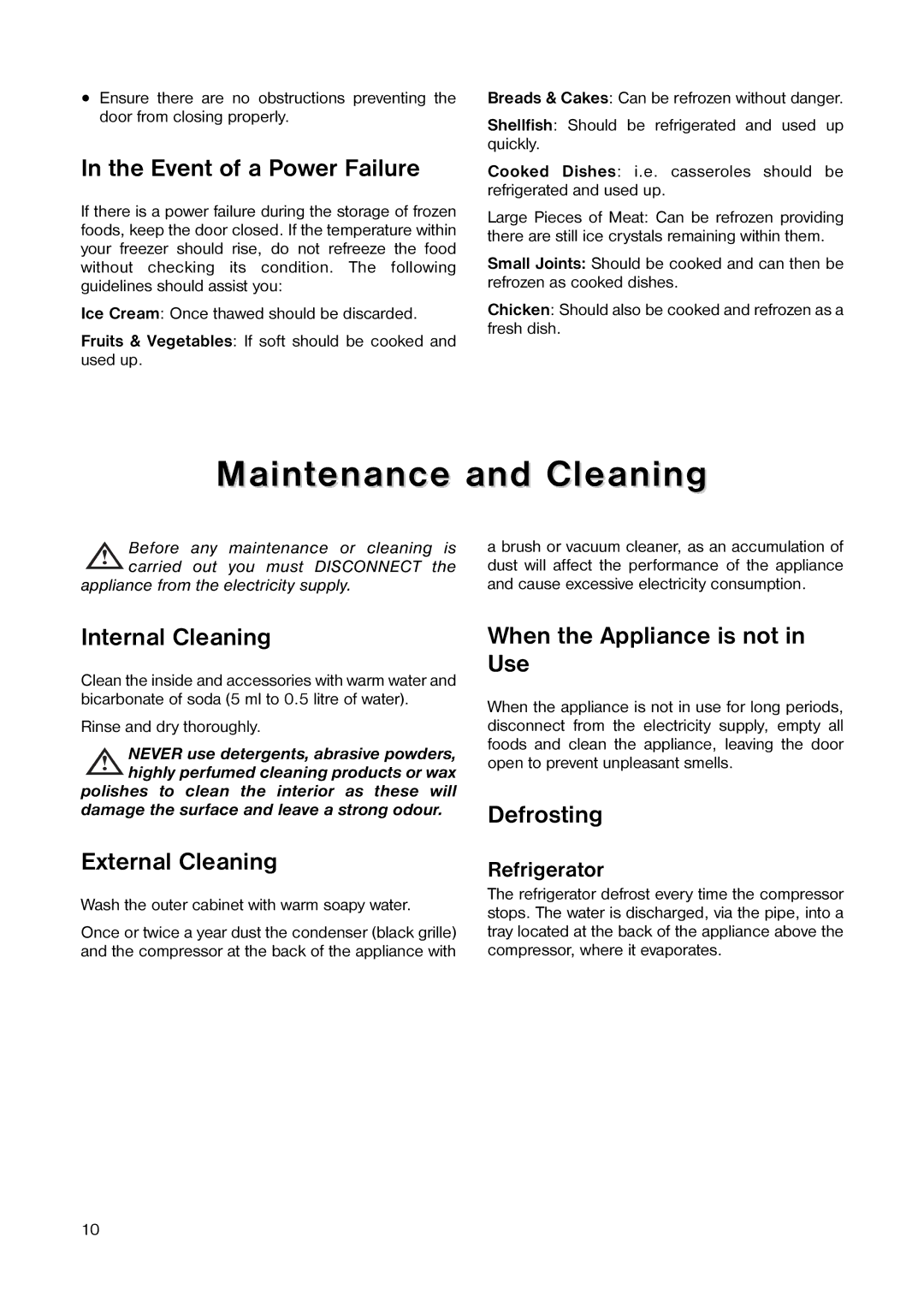 Tricity Bendix TB 110 FF installation instructions Maintenance and Cleaning 