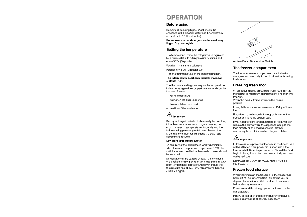 Tricity Bendix TB 114 FF installation instructions Operation 