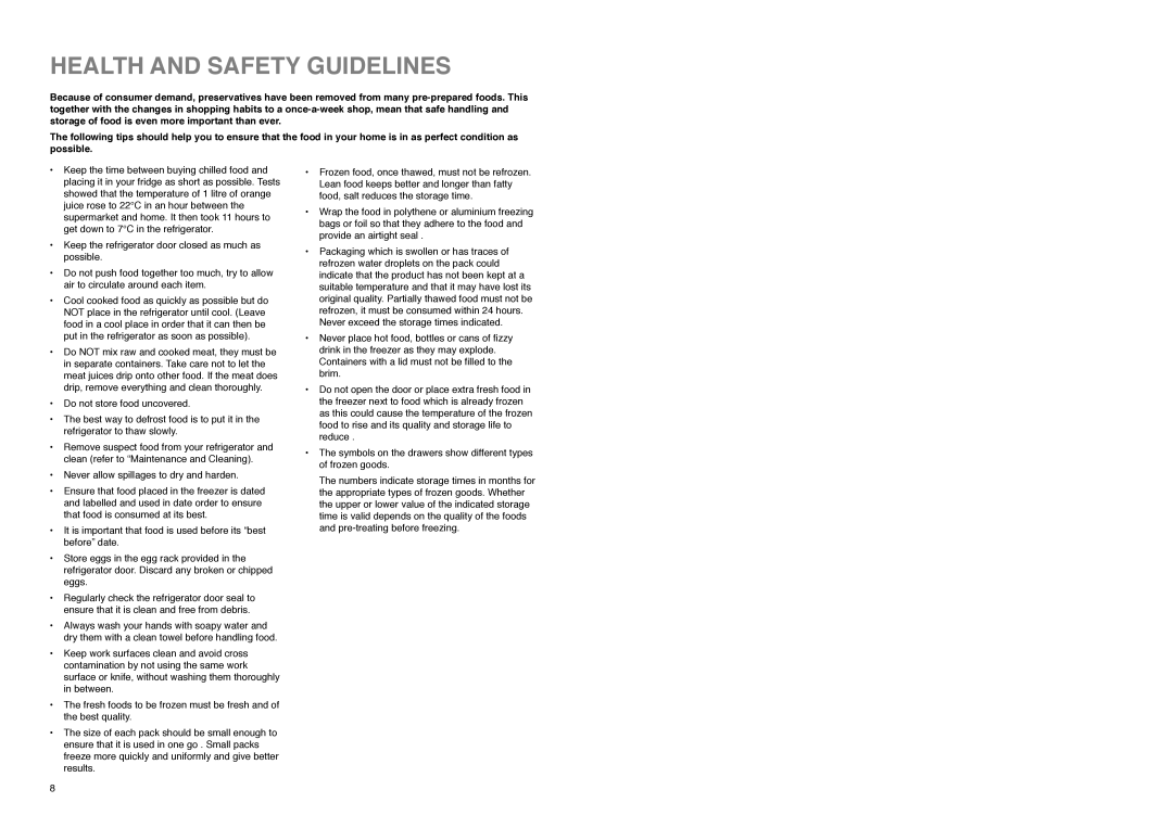 Tricity Bendix TB 114 FF installation instructions Health and Safety Guidelines 