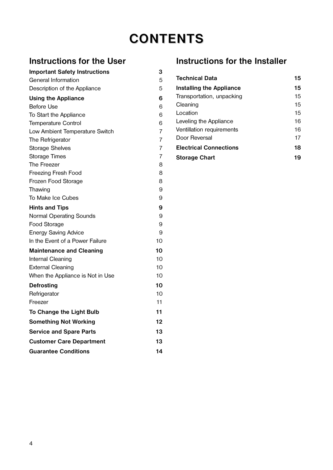 Tricity Bendix TB 117 FF installation instructions Contents 