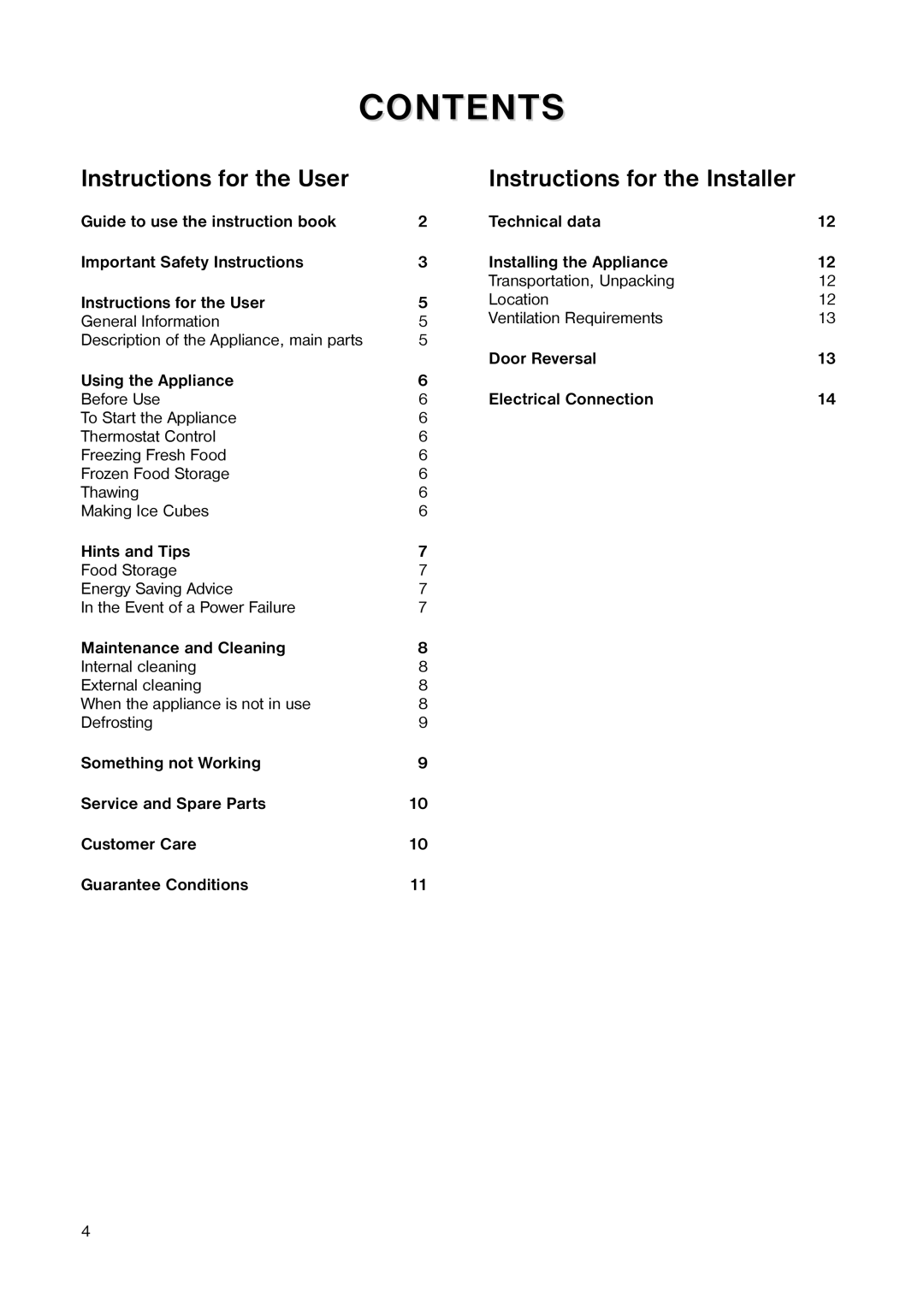 Tricity Bendix TB 17 TF installation instructions Contents 