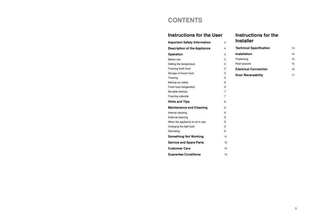 Tricity Bendix TB 180 TF installation instructions Contents 