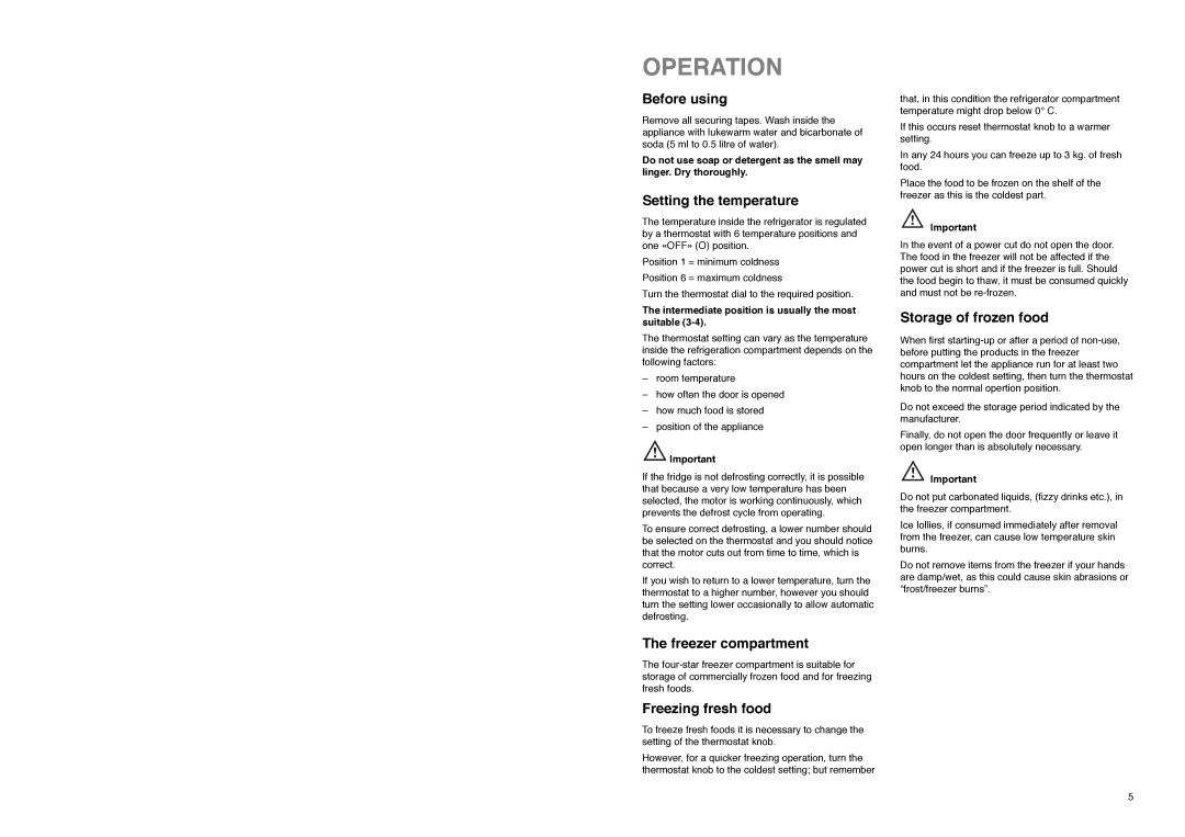 Tricity Bendix TB 180 TF installation instructions Operation 