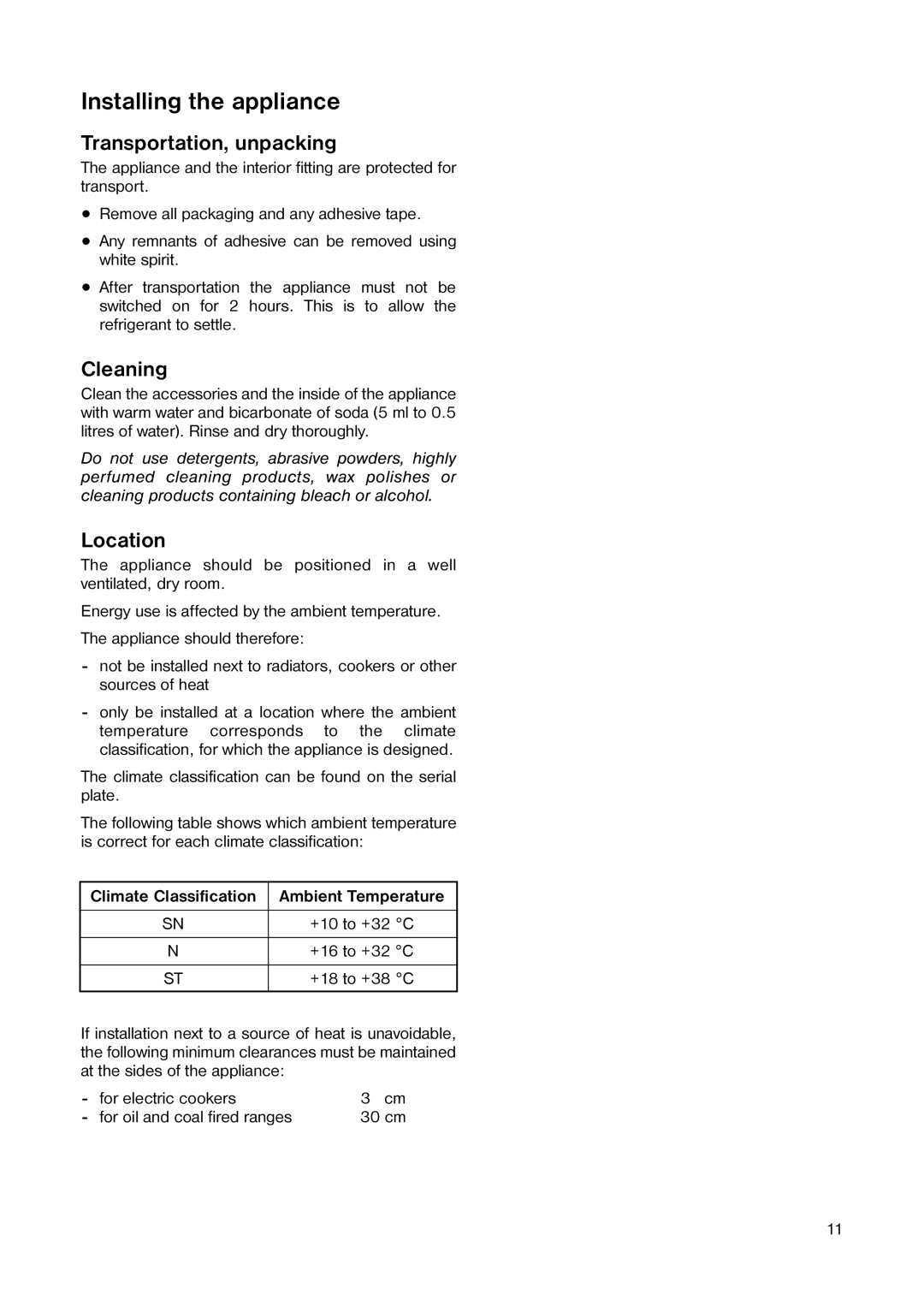 Tricity Bendix TB 25 TR installation instructions Installing the appliance, Climate Classification 