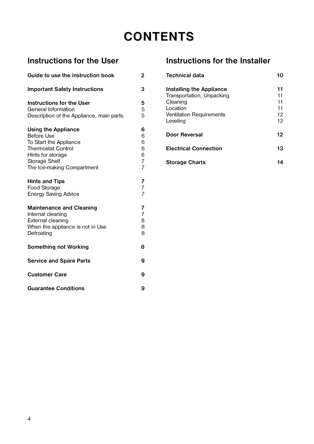 Tricity Bendix TB 25 TR installation instructions Contents 