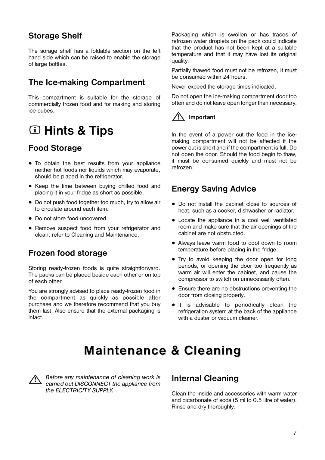 Tricity Bendix TB 25 TR installation instructions Hints & Tips, Maintenance & Cleaning 