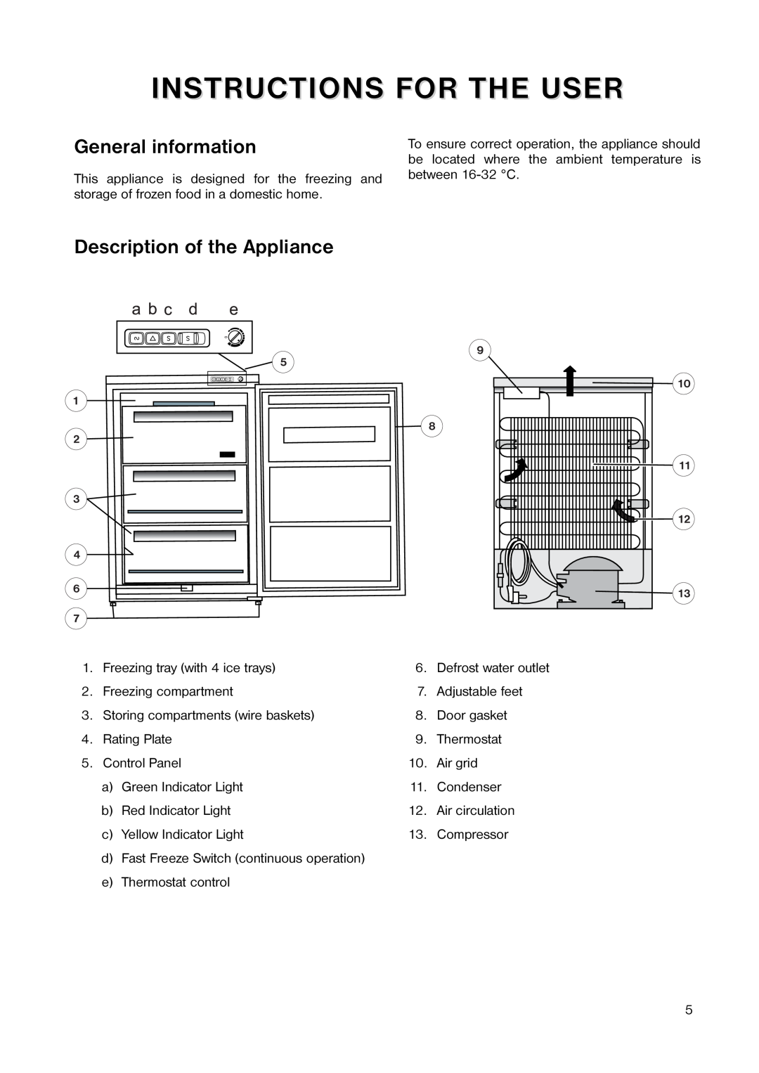 Tricity Bendix TB 45 UF Instructions For The User, General information, Description of the Appliance 