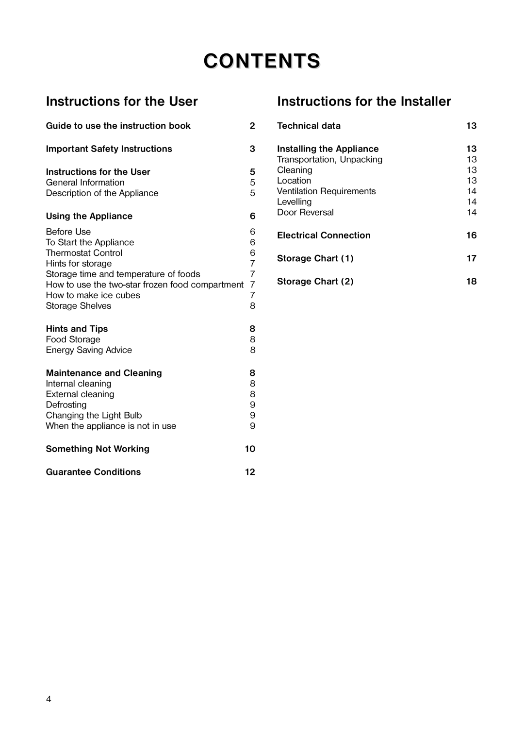 Tricity Bendix TB 55 R installation instructions Contents 