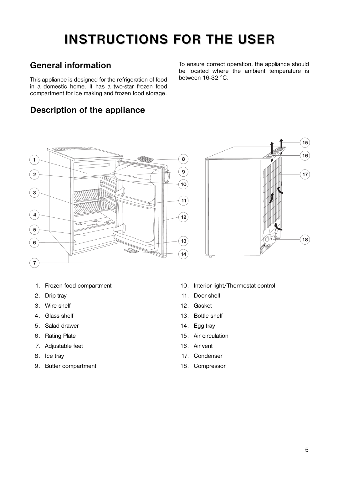 Tricity Bendix TB 55 R Instructions For The User, General information, Description of the appliance 