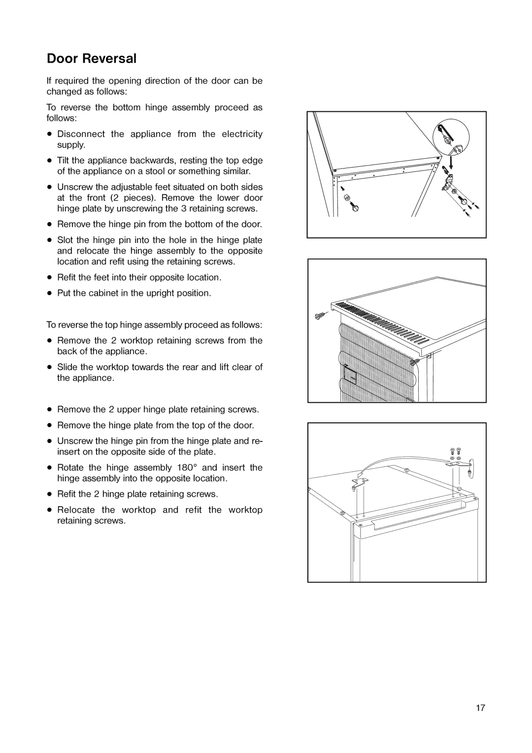 Tricity Bendix TB 584 R installation instructions Door Reversal 