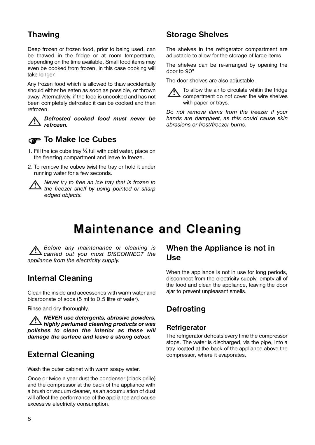 Tricity Bendix TB 584 R installation instructions Maintenance and Cleaning 