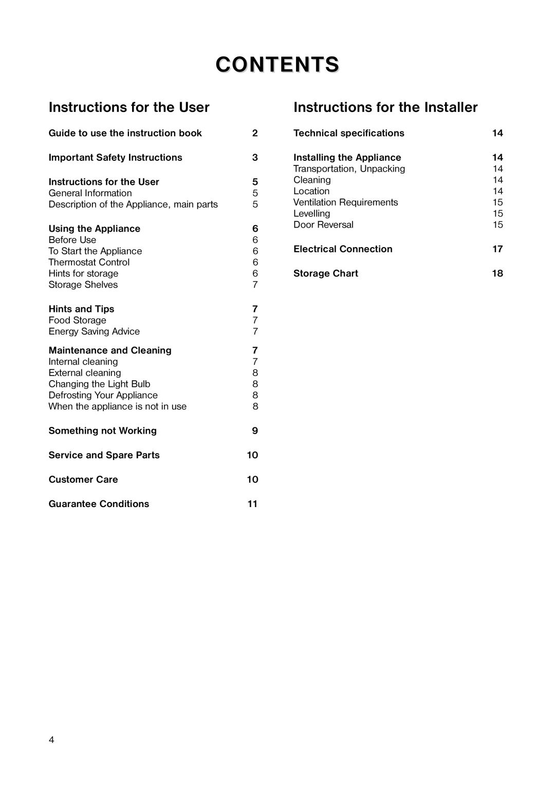 Tricity Bendix TB 59 L installation instructions Contents 