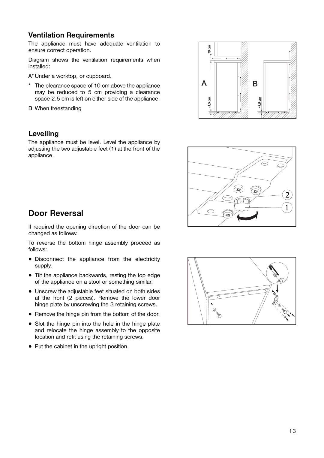 Tricity Bendix TB 60 L installation instructions Door Reversal, Ventilation Requirements 