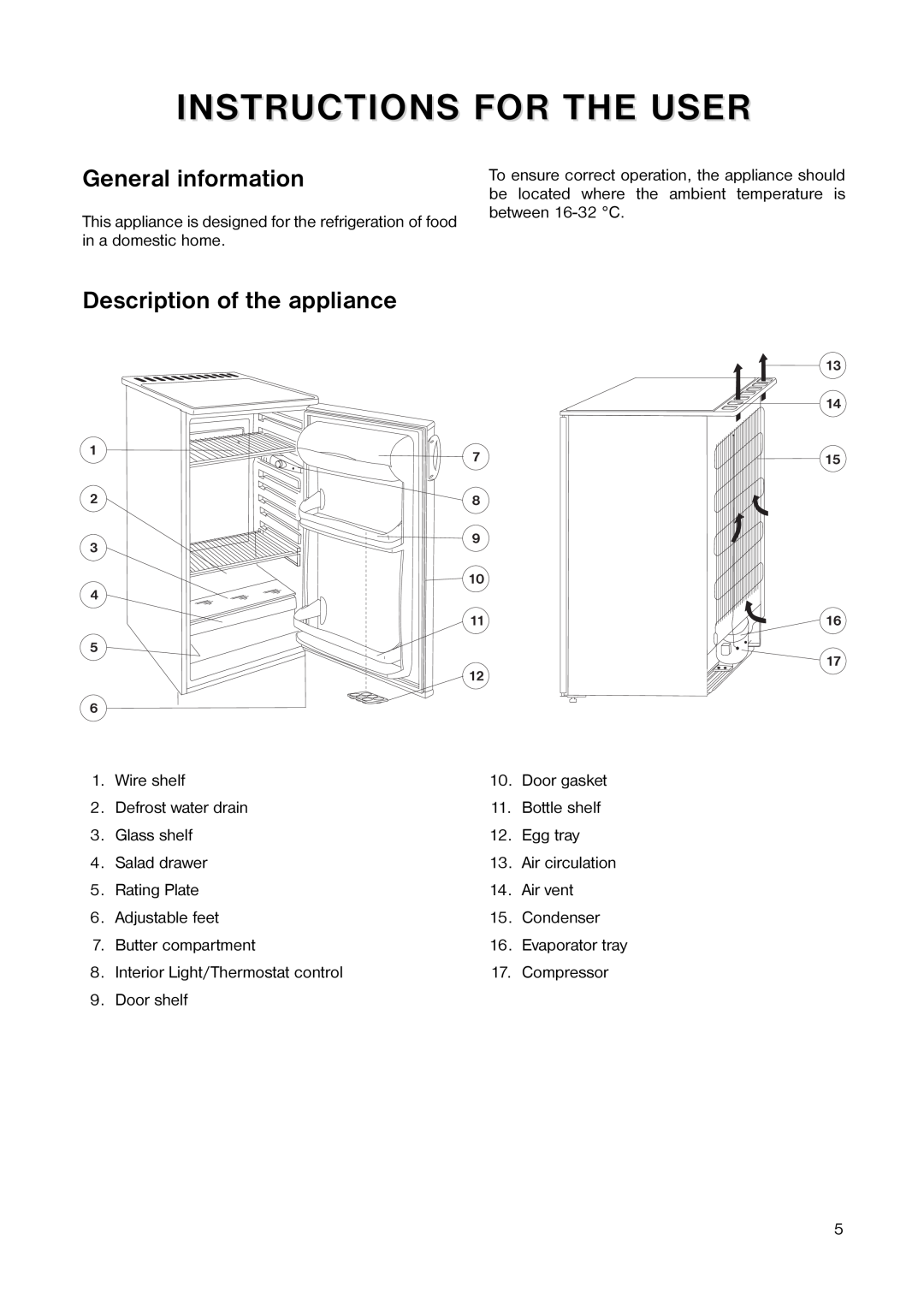 Tricity Bendix TB 60 L Instructions For The User, General information, Description of the appliance 