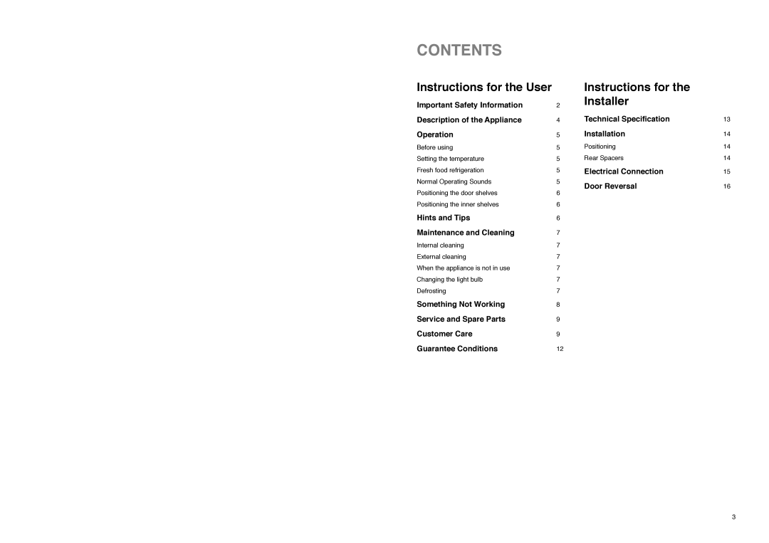 Tricity Bendix TB 80 L installation instructions Contents 