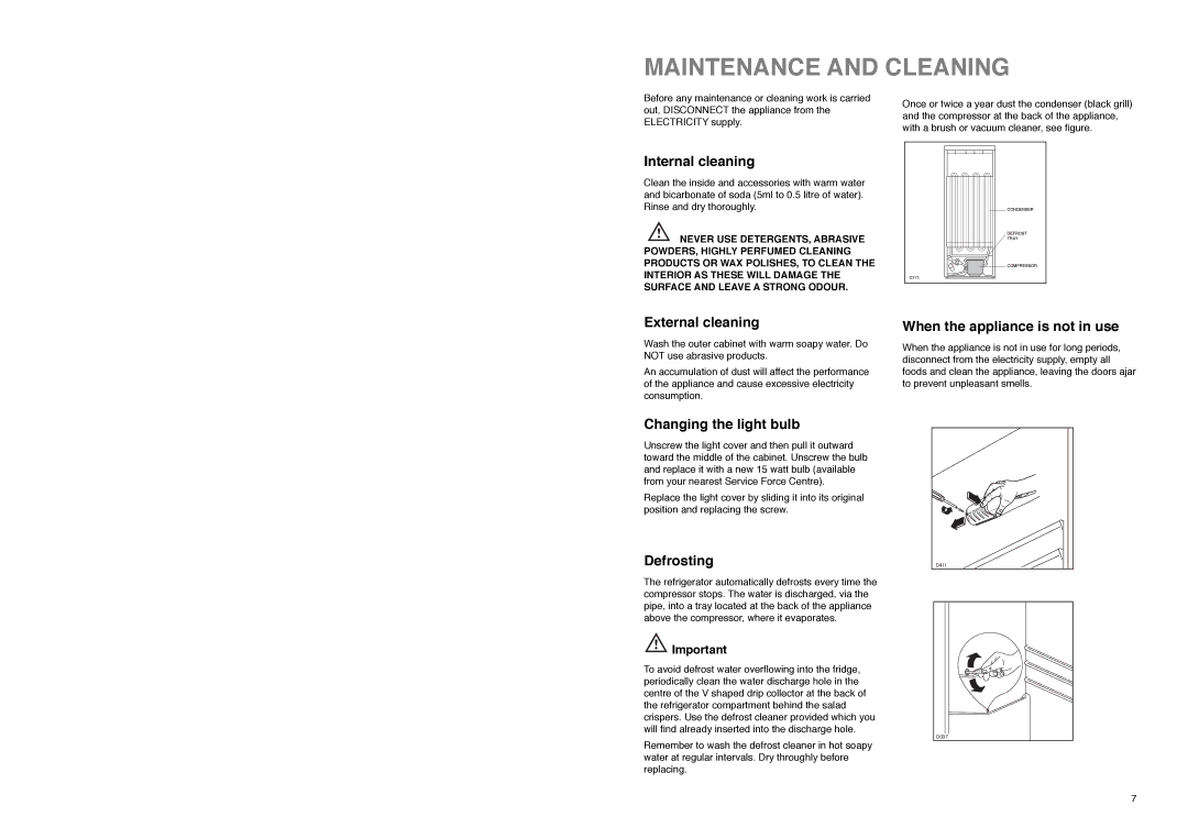 Tricity Bendix TB 80 L installation instructions Maintenance and Cleaning 