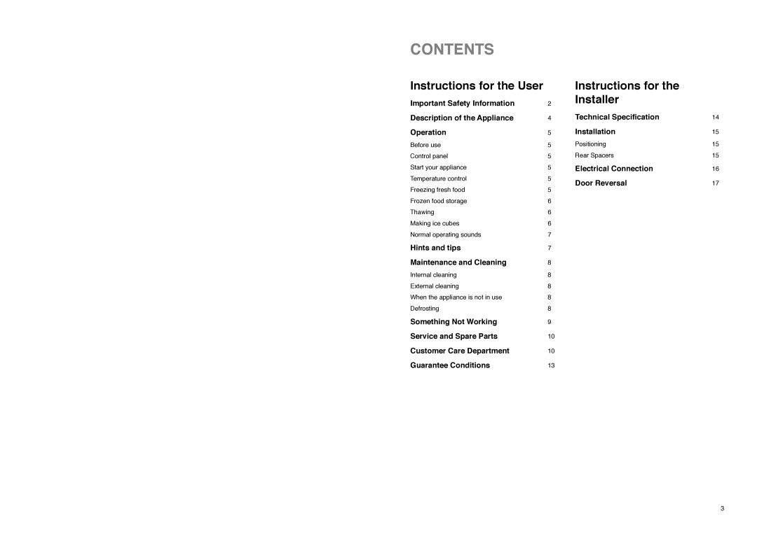 Tricity Bendix TB 85 F installation instructions Contents 