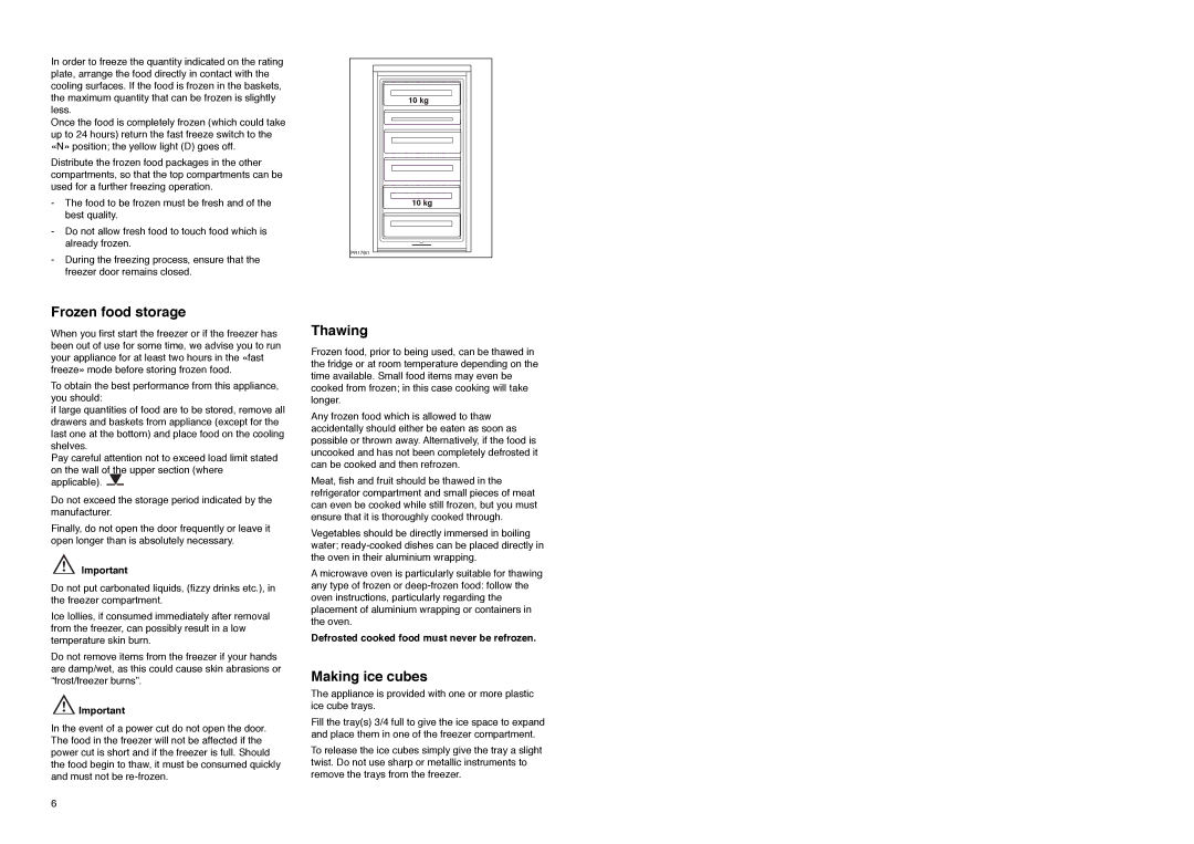 Tricity Bendix TB 85 F installation instructions Frozen food storage, Thawing, Making ice cubes 