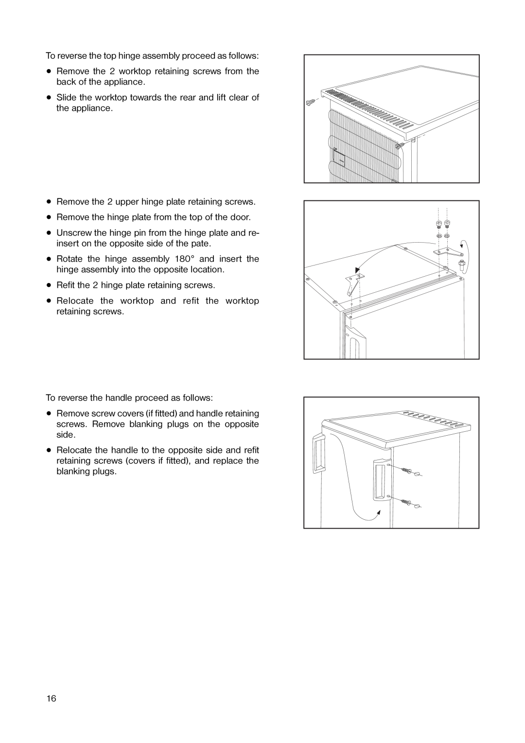 Tricity Bendix TB 89 L installation instructions To reverse the top hinge assembly proceed as follows 