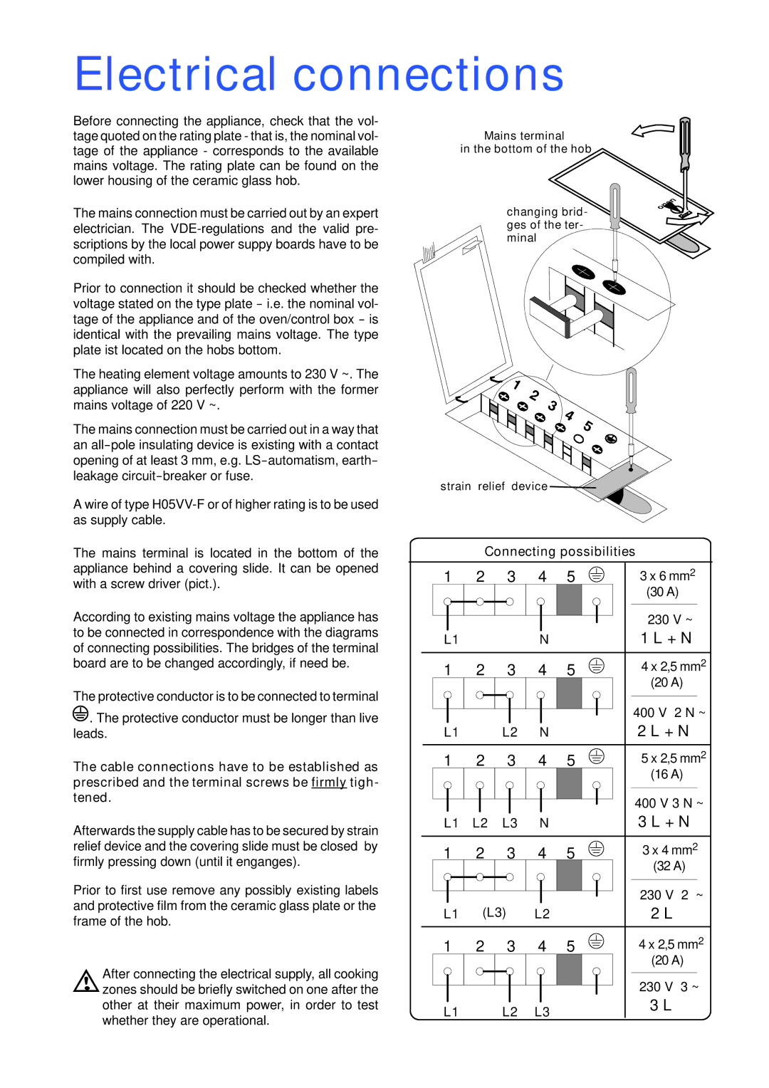 Tricity Bendix TBC 650 BL manual Electrical connections 