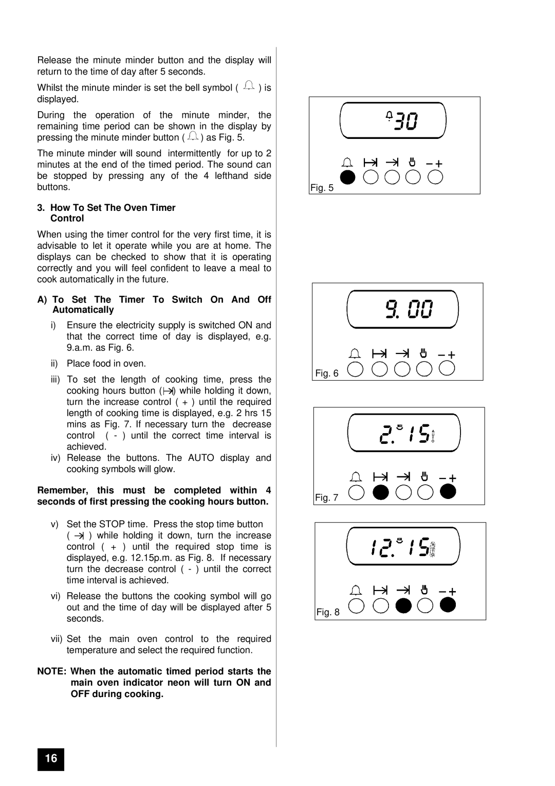 Tricity Bendix TBD903 How To Set The Oven Timer Control, To Set The Timer To Switch On And Off Automatically 