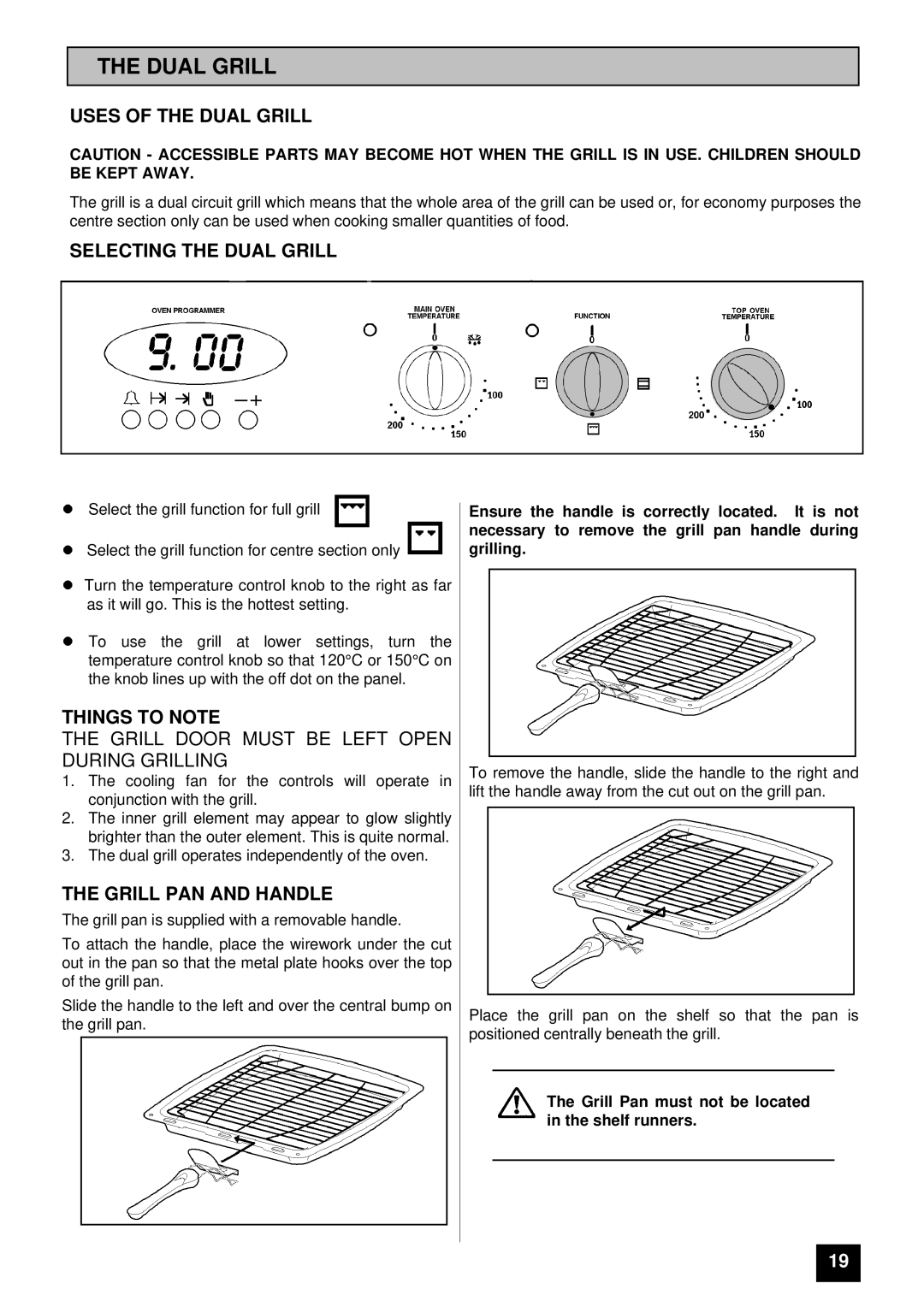 Tricity Bendix TBD903 Uses of the Dual Grill, Selecting the Dual Grill, Things to Note, Grill PAN and Handle 