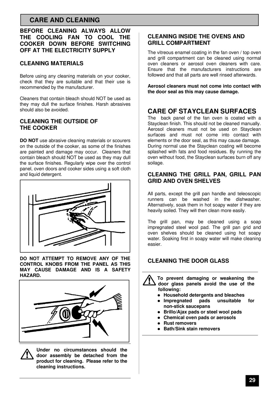 Tricity Bendix TBD903 installation instructions Care and Cleaning, Care of Stayclean Surfaces 